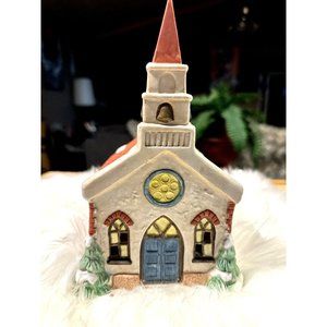 Vintage Lighted Christmas Village Church Putz Snow Top House Table Mantle Tree